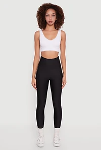 Womens Solid High Waisted Leggings with Cell Phone Pocket, Black, Size M