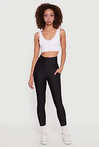 Womens Solid High Waisted Leggings with Cell Phone Pocket, Black,