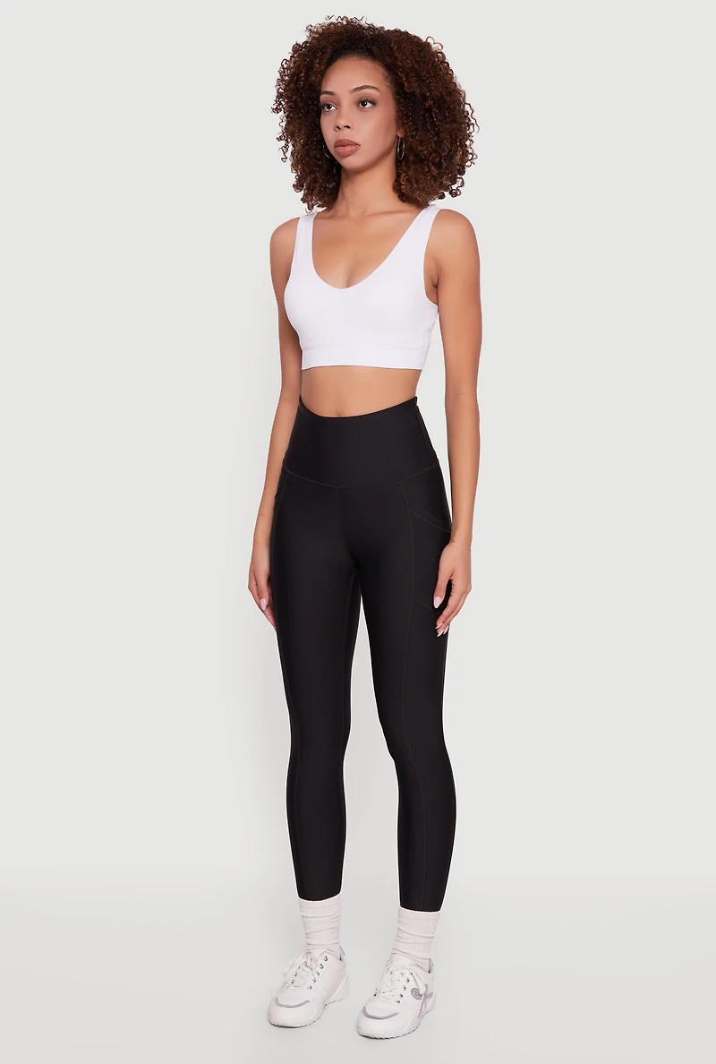 Womens Solid High Waisted Leggings with Cell Phone Pocket, Black,