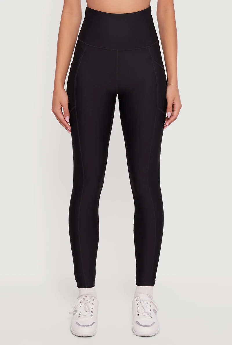 Womens Solid High Waisted Leggings with Cell Phone Pocket, Black,