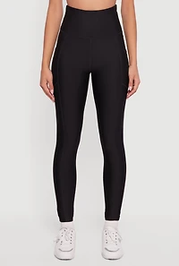 Womens Solid High Waisted Leggings with Cell Phone Pocket, Black,