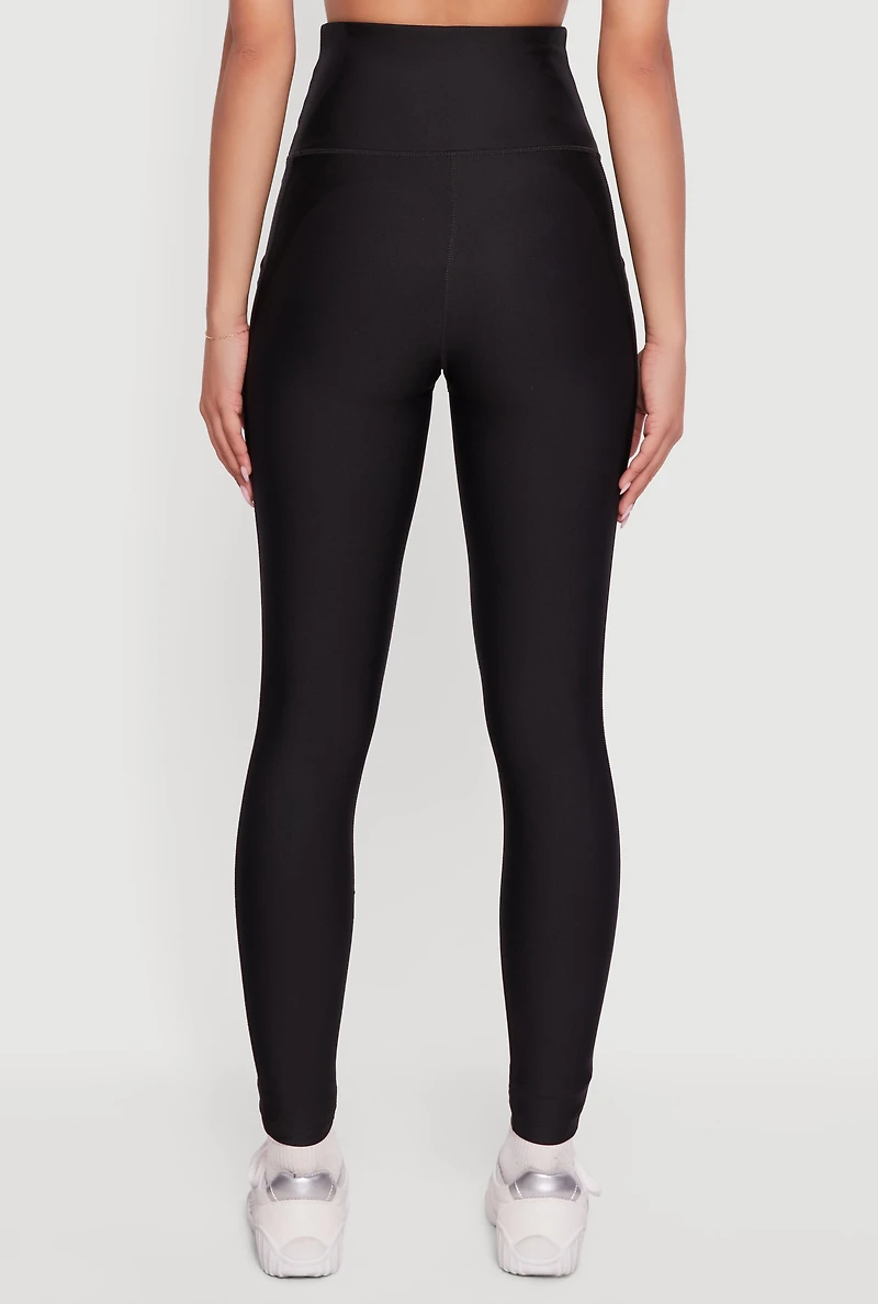 Womens Solid High Waisted Leggings with Cell Phone Pocket, Black,