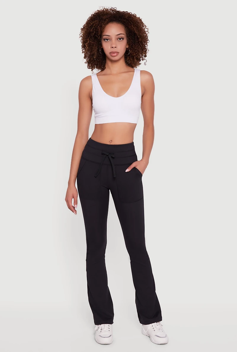 Womens Drawstring Waist Flare Leggings, Black, Size S