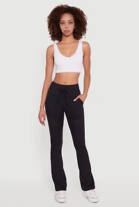 Womens Drawstring Waist Flare Leggings, Black, Size S