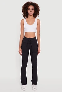 Womens Drawstring Waist Flare Leggings, Black, Size S