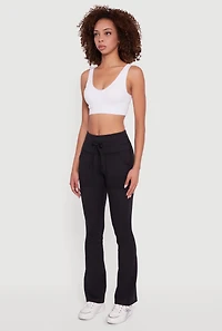 Womens Drawstring Waist Flare Leggings, Black, Size S