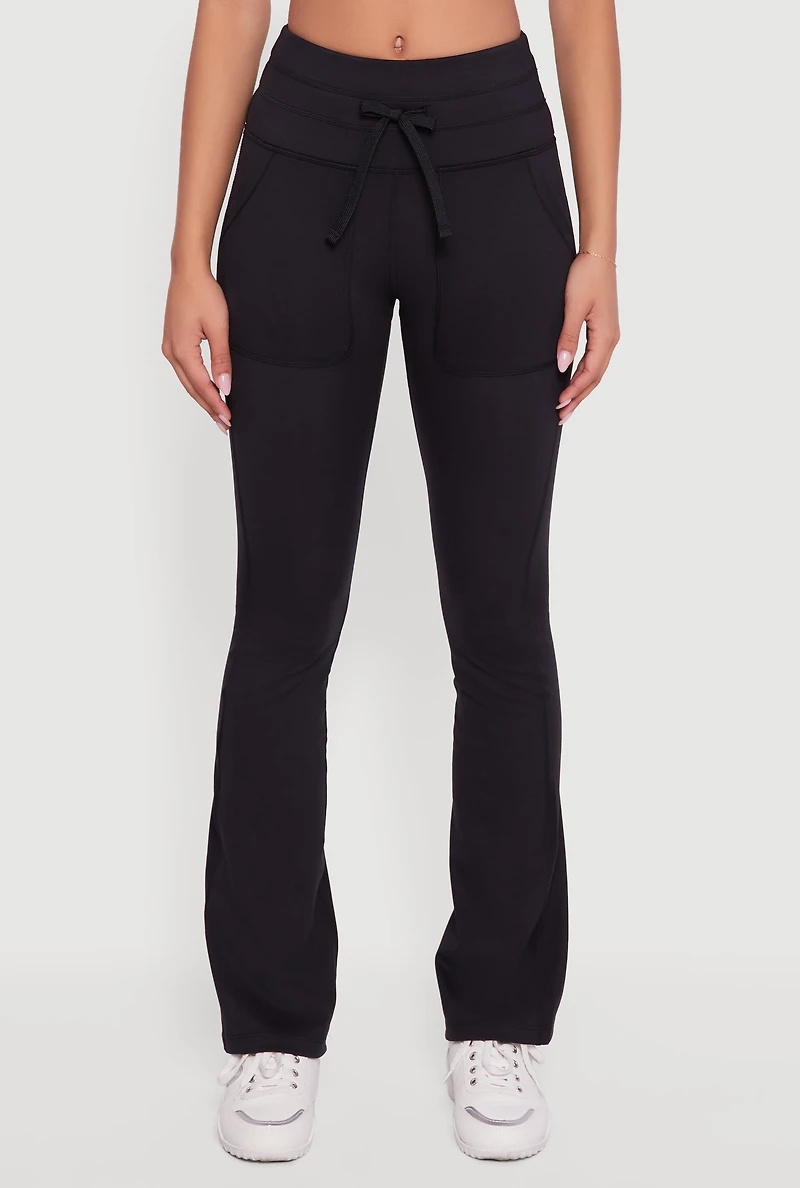 Womens Drawstring Waist Flare Leggings, Black, Size S