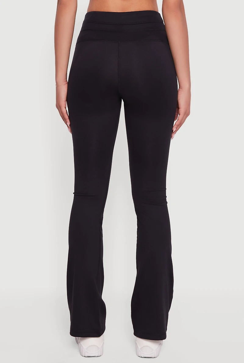 Womens Drawstring Waist Flare Leggings, Black, Size S