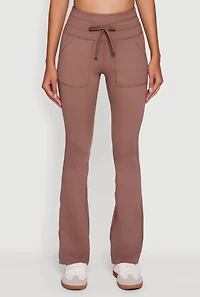 Womens Drawstring Waist Flare Leggings, Brown,