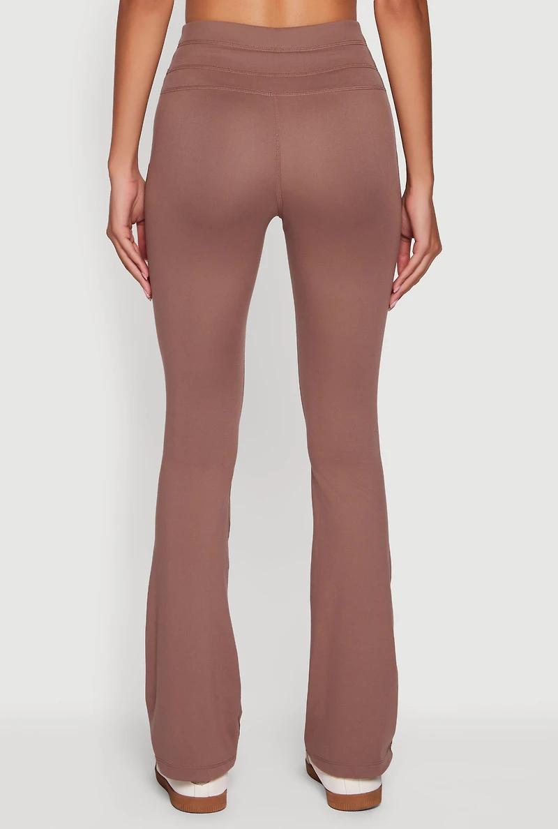 Womens Drawstring Waist Flare Leggings, Brown,