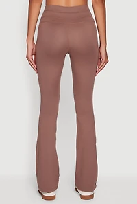 Womens Drawstring Waist Flare Leggings, Brown,