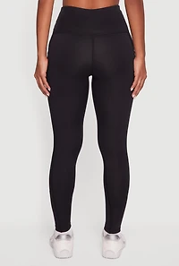 Womens Drawstring Waist Leggings with Cell Phone Pockets, Black, Size L