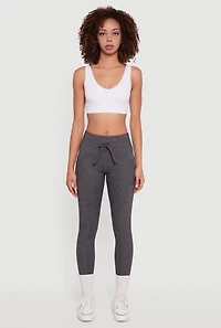 Womens Drawstring Waist Leggings with Cell Phone Pockets, Grey,