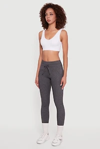 Womens Drawstring Waist Leggings with Cell Phone Pockets, Grey,