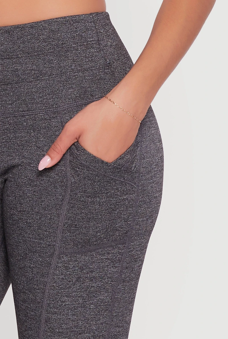 Womens Drawstring Waist Leggings with Cell Phone Pockets, Grey,