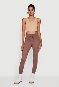 Womens High Waisted Drawstring Leggings with Side Pockets,