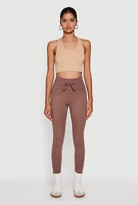 Womens High Waisted Drawstring Leggings with Side Pockets,