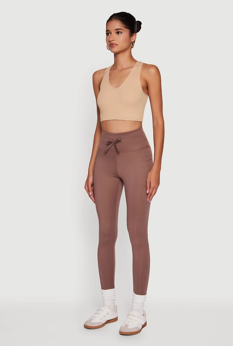 Womens High Waisted Drawstring Leggings with Side Pockets,