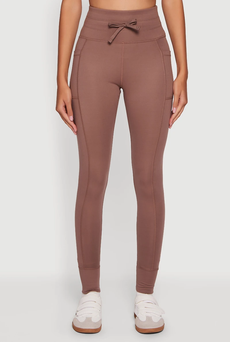 Womens High Waisted Drawstring Leggings with Side Pockets,