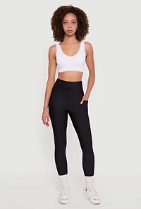 Womens High Waisted Drawstring Leggings with Pockets,