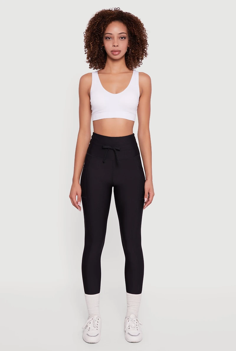 Womens High Waisted Drawstring Leggings with Pockets,