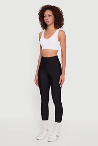 Womens High Waisted Drawstring Leggings with Pockets,