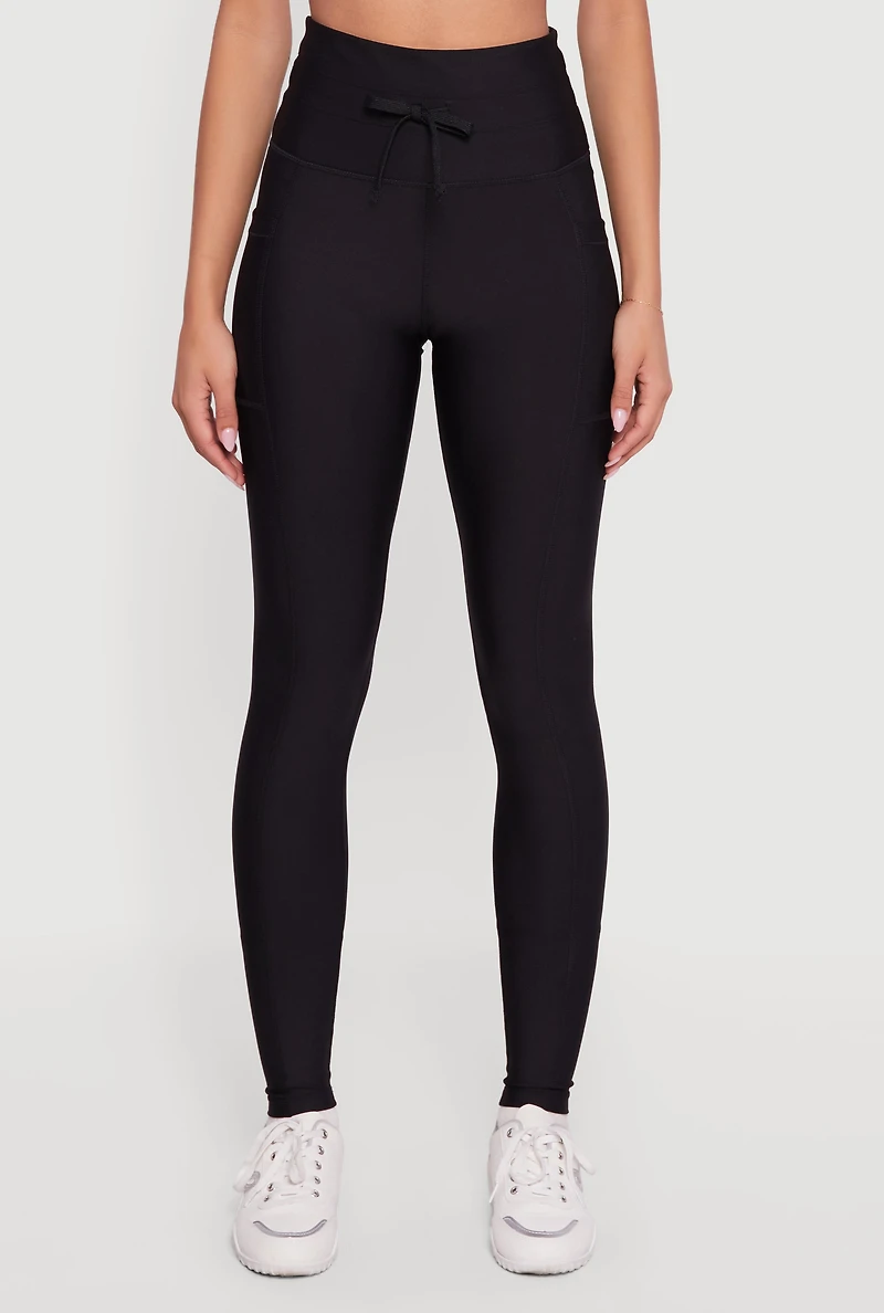 Womens High Waisted Drawstring Leggings with Pockets,