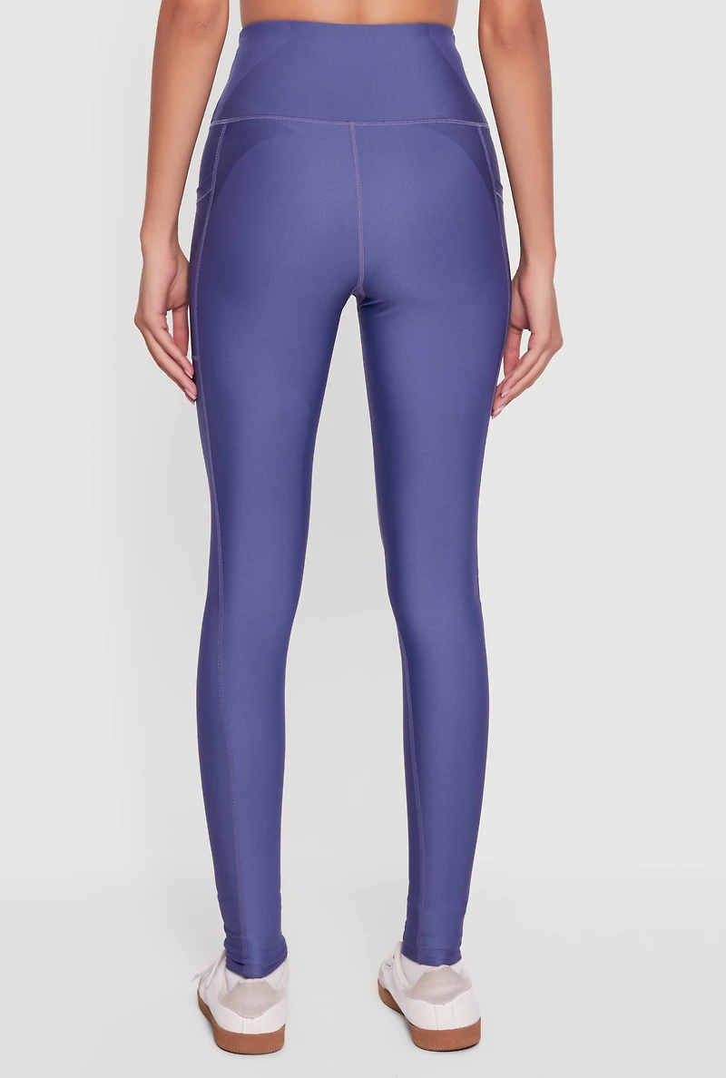 Womens High Waisted Drawstring Leggings with Pockets, Blue, Size L