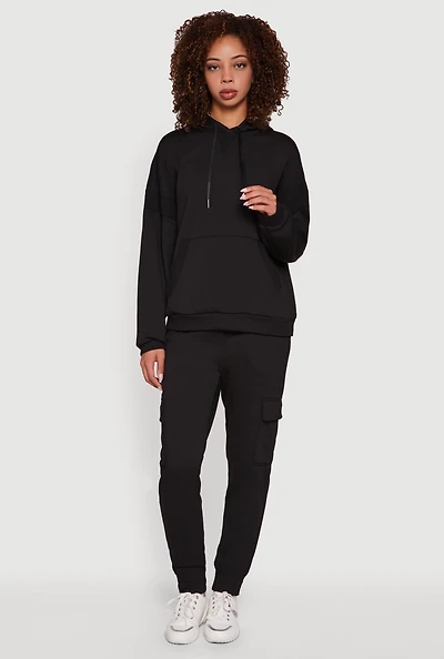 Womens Mid Rise Fleece Joggers with Cargo Pockets,