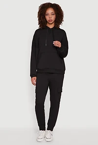 Womens Mid Rise Fleece Joggers with Cargo Pockets,