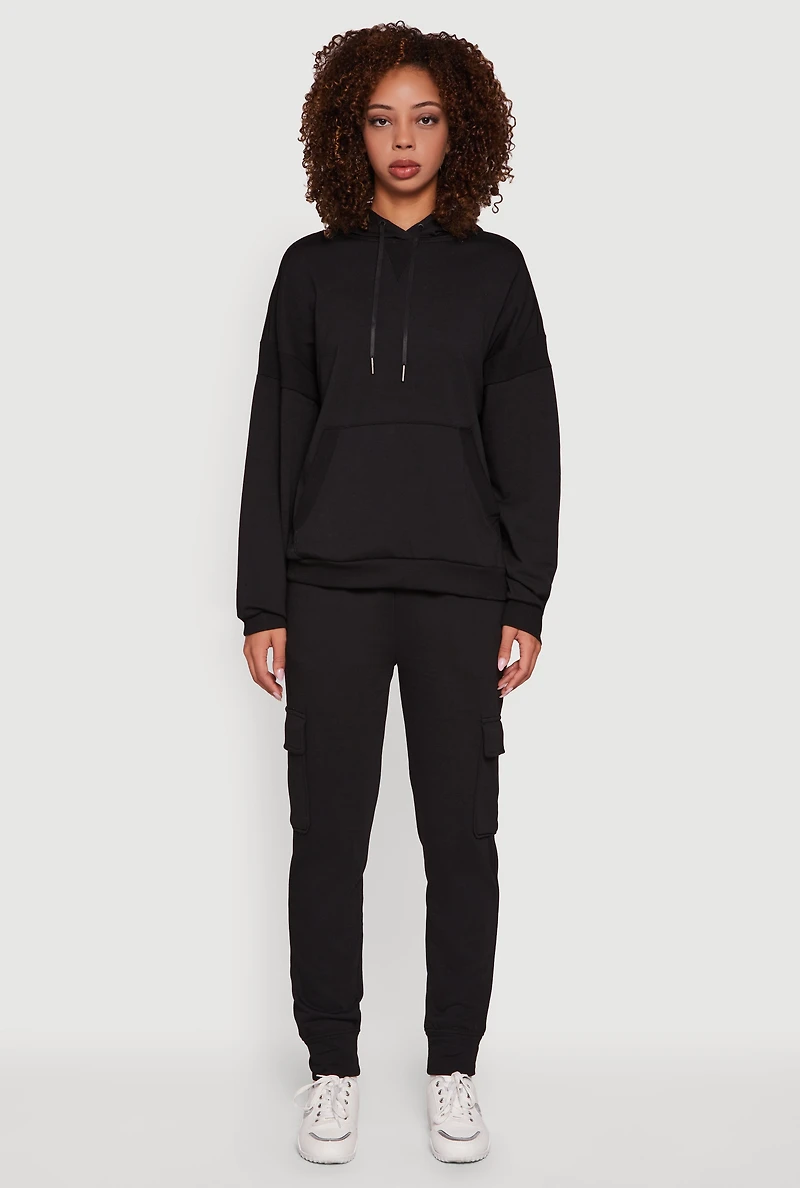 Womens Mid Rise Fleece Joggers with Cargo Pockets,