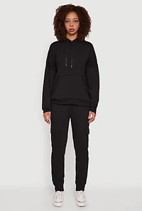 Womens Mid Rise Fleece Joggers with Cargo Pockets,