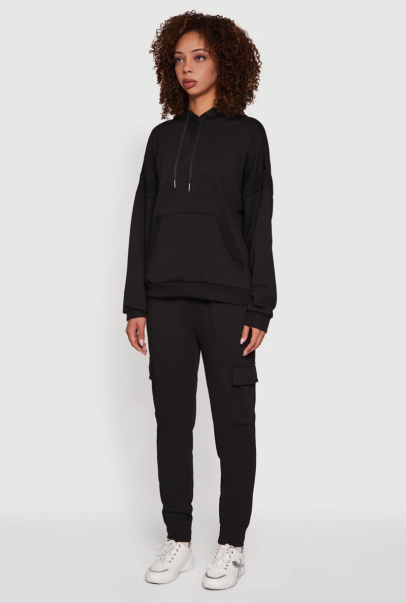 Womens Mid Rise Fleece Joggers with Cargo Pockets,