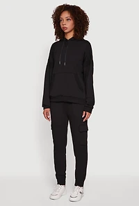 Womens Mid Rise Fleece Joggers with Cargo Pockets,