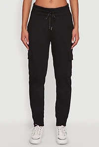 Womens Mid Rise Fleece Joggers with Cargo Pockets,