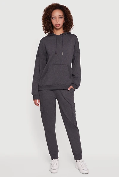 Womens Mid Rise Fleece Joggers with Cargo Pockets, Grey, Size L