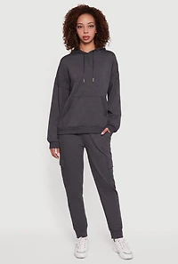 Womens Mid Rise Fleece Joggers with Cargo Pockets, Grey, Size L