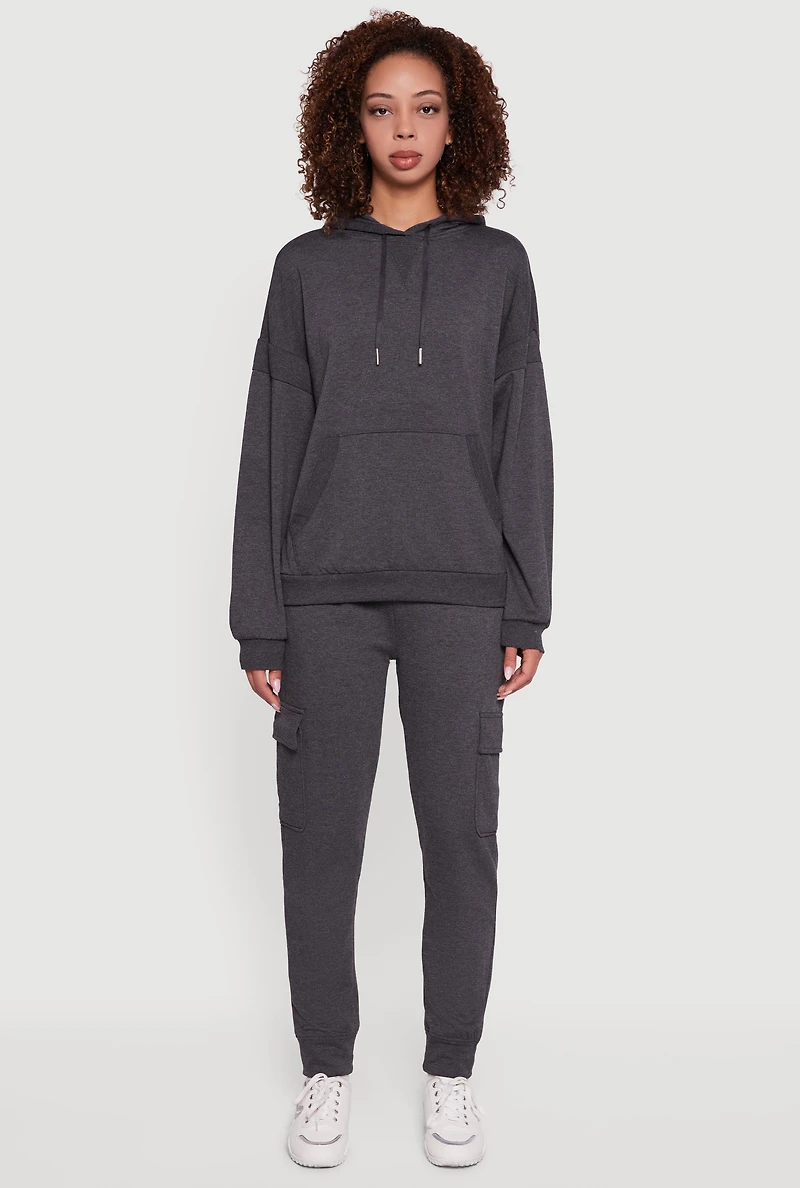 Womens Mid Rise Fleece Joggers with Cargo Pockets, Grey, Size L