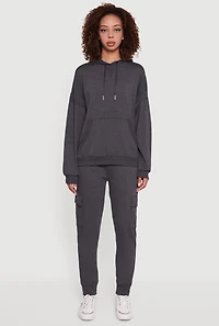 Womens Mid Rise Fleece Joggers with Cargo Pockets, Grey, Size L