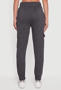 Womens Mid Rise Fleece Joggers with Cargo Pockets, Grey, Size L