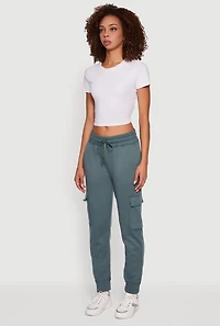 Womens Mid Rise Fleece Joggers with Cargo Pockets, Green, Size L