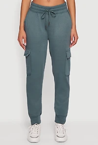 Womens Mid Rise Fleece Joggers with Cargo Pockets, Green, Size M
