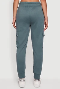 Womens Mid Rise Fleece Joggers with Cargo Pockets, Green, Size M