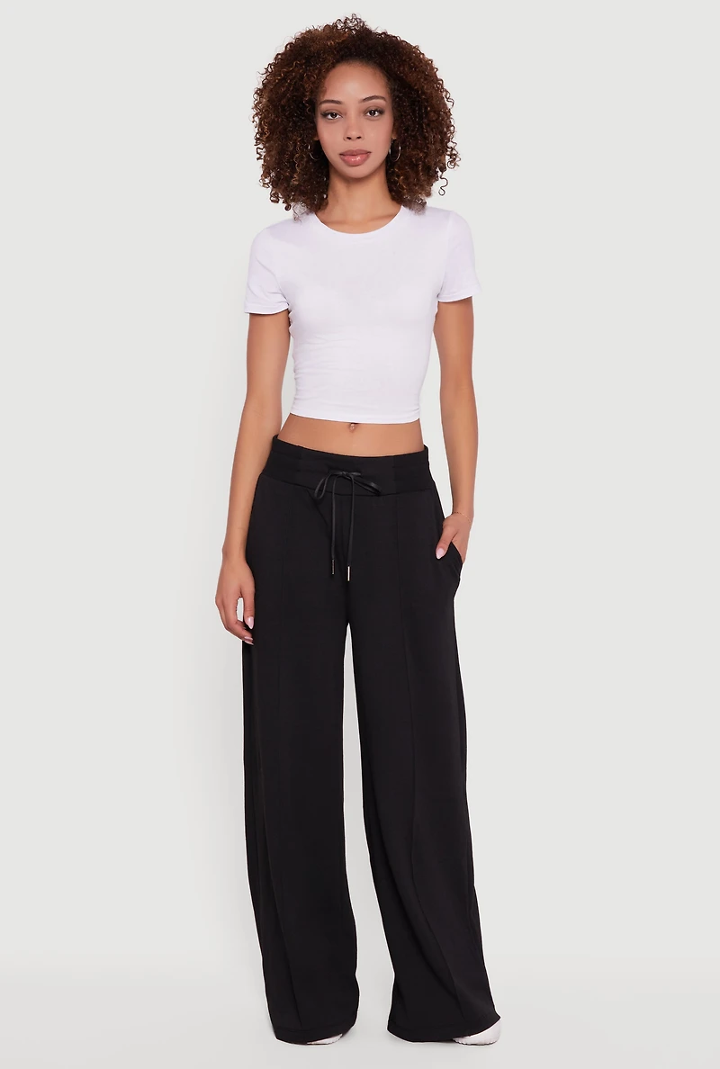Womens Mid Rise Wide Leg Fleece Lined Sweatpants, Black, Size M