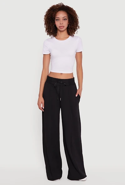 Womens Mid Rise Wide Leg Fleece Lined Sweatpants, Black, Size M