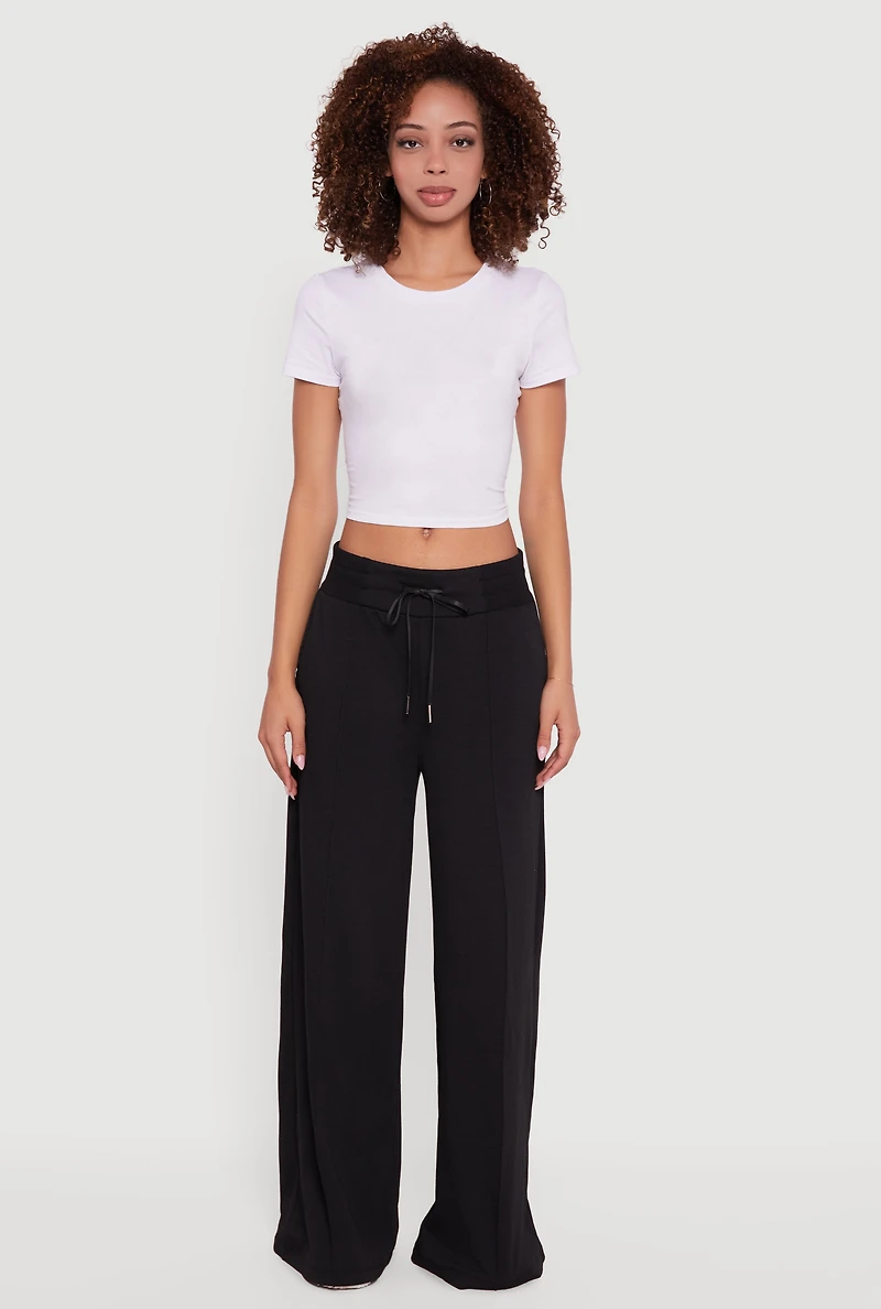 Womens Mid Rise Wide Leg Fleece Lined Sweatpants, Black, Size M