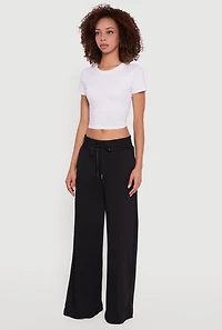Womens Mid Rise Wide Leg Fleece Lined Sweatpants, Black, Size M