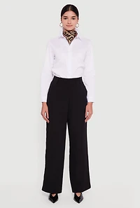 Womens Crepe Knit High Waisted Wide Leg Dress Pants, Black, Size M