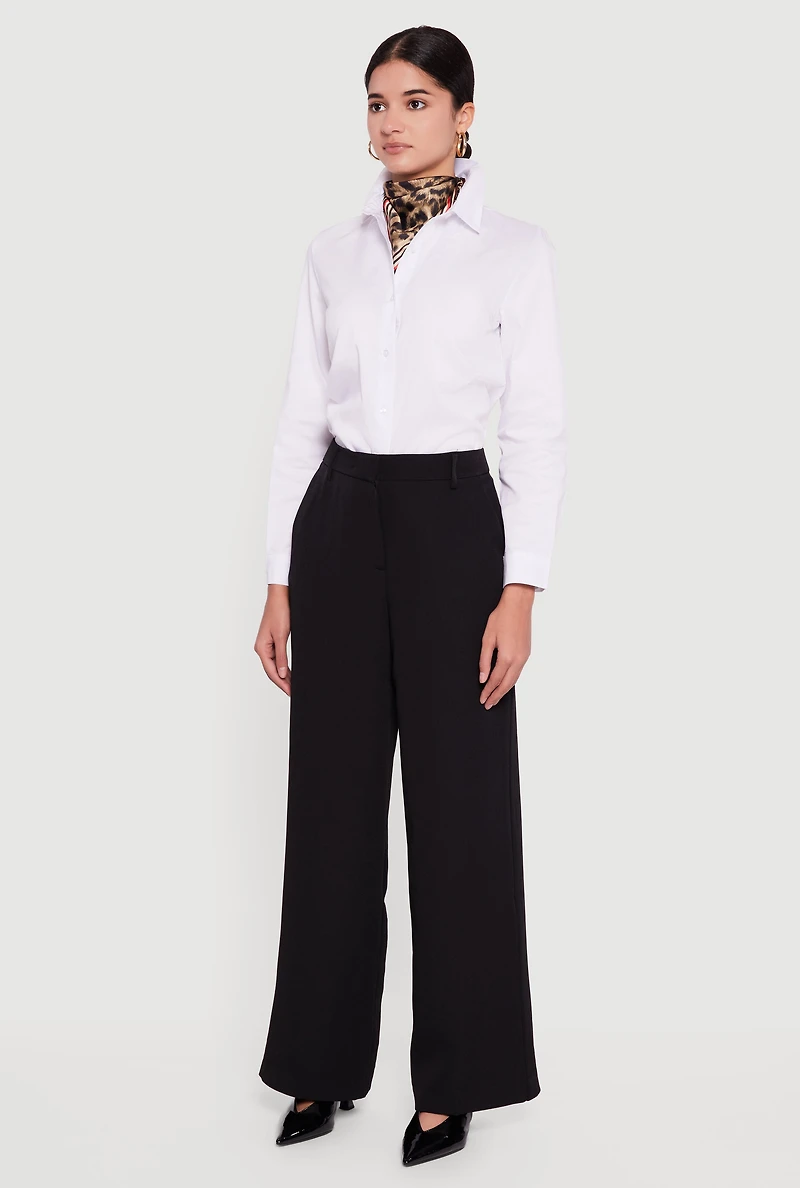 Womens Crepe Knit High Waisted Wide Leg Dress Pants, Black, Size S