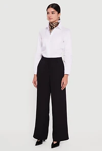 Womens Crepe Knit High Waisted Wide Leg Dress Pants, Black, Size S